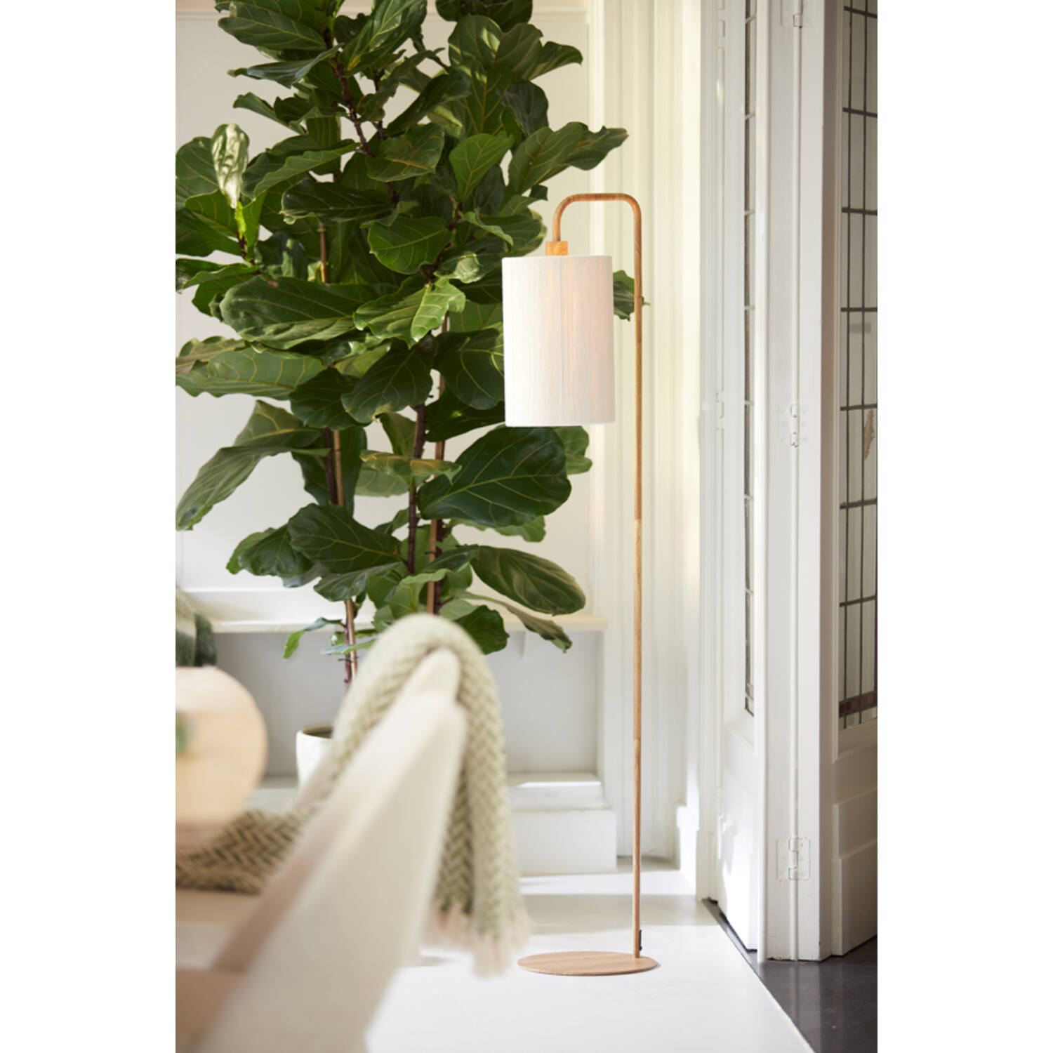 Vloerlamp 33,5x28x155 cm DONIO hout print naturel+touw crème