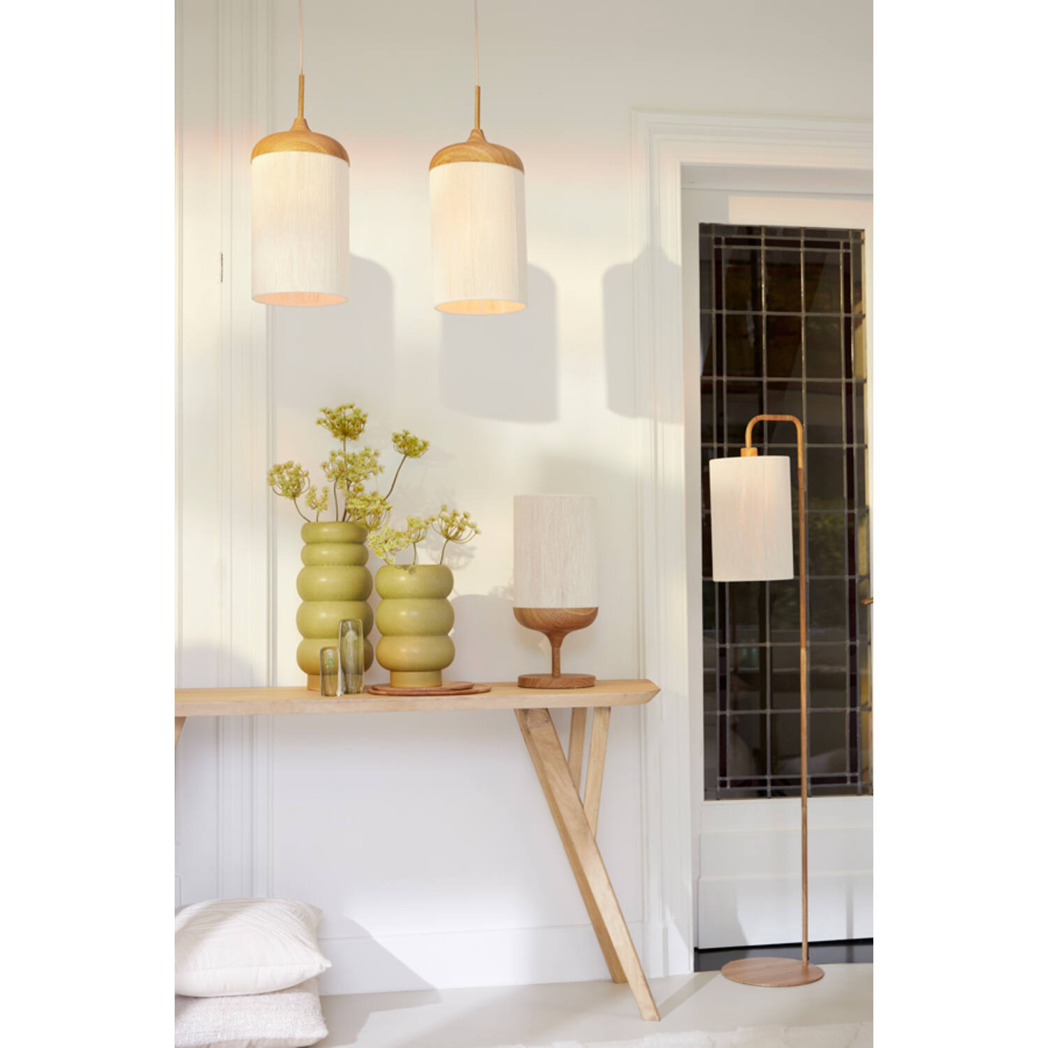 Table lamp Ø22,5x50 cm DANIA wood print natural+rope cream