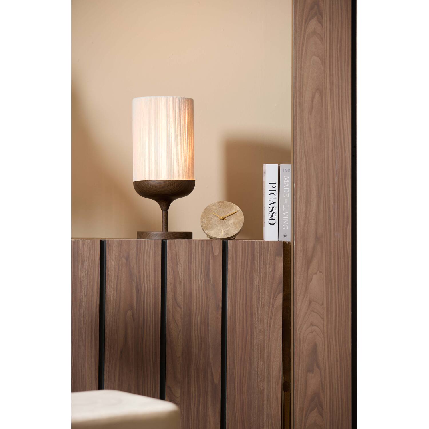 Table lamp Ø22,5x50 cm DANIA wood print d brown+rope cream