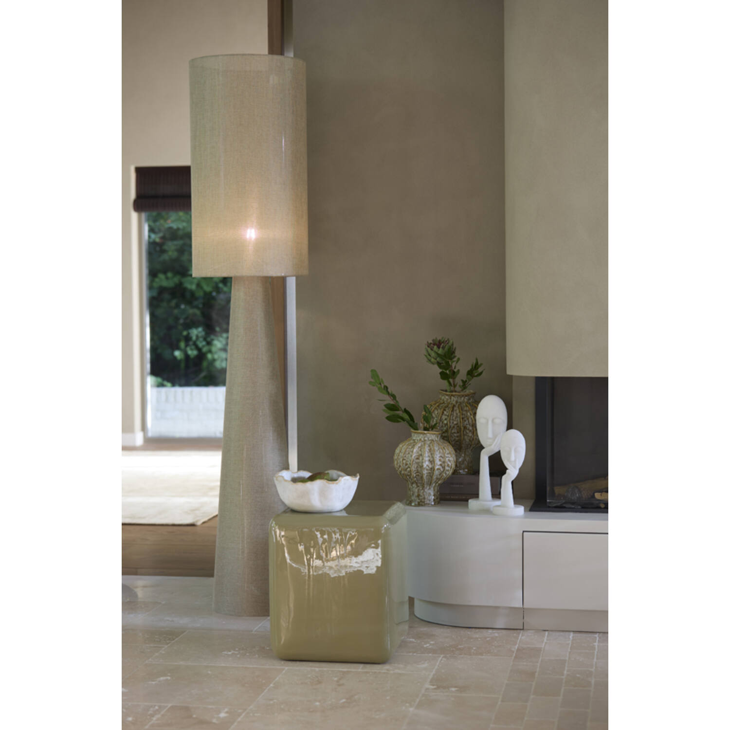 Vloerlamp Ø38x180 cm MICKY linnen olijf groen