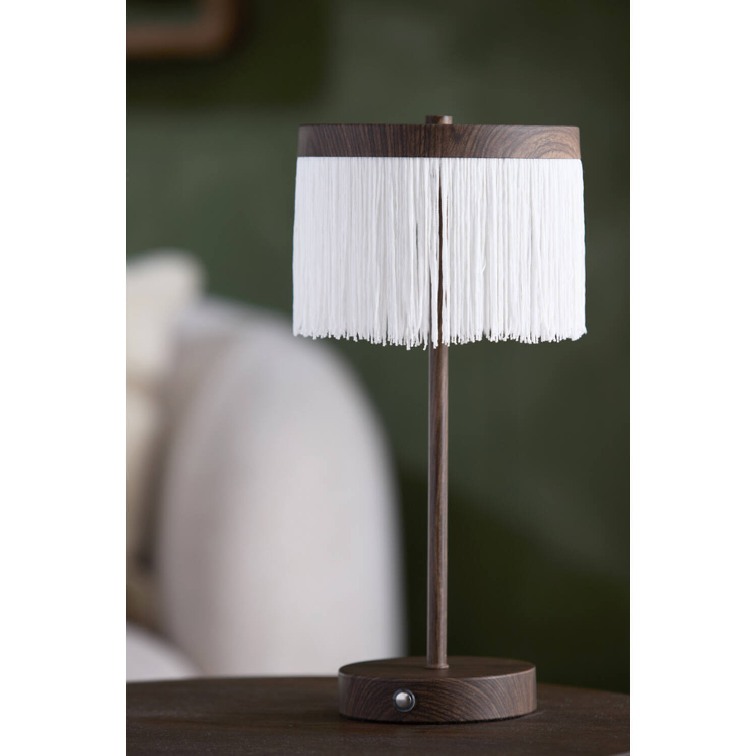 Tafellamp LED Ø17x35 cm DINY hout print donker bruin+crème