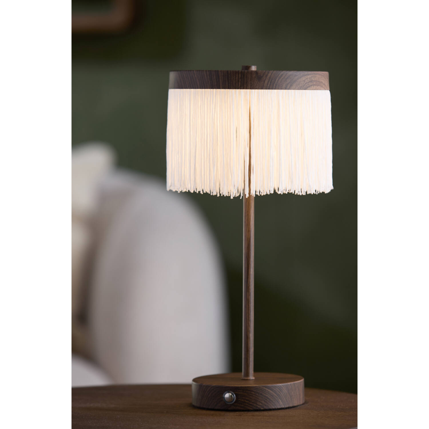 Tafellamp LED Ø17x35 cm DINY hout print donker bruin+crème