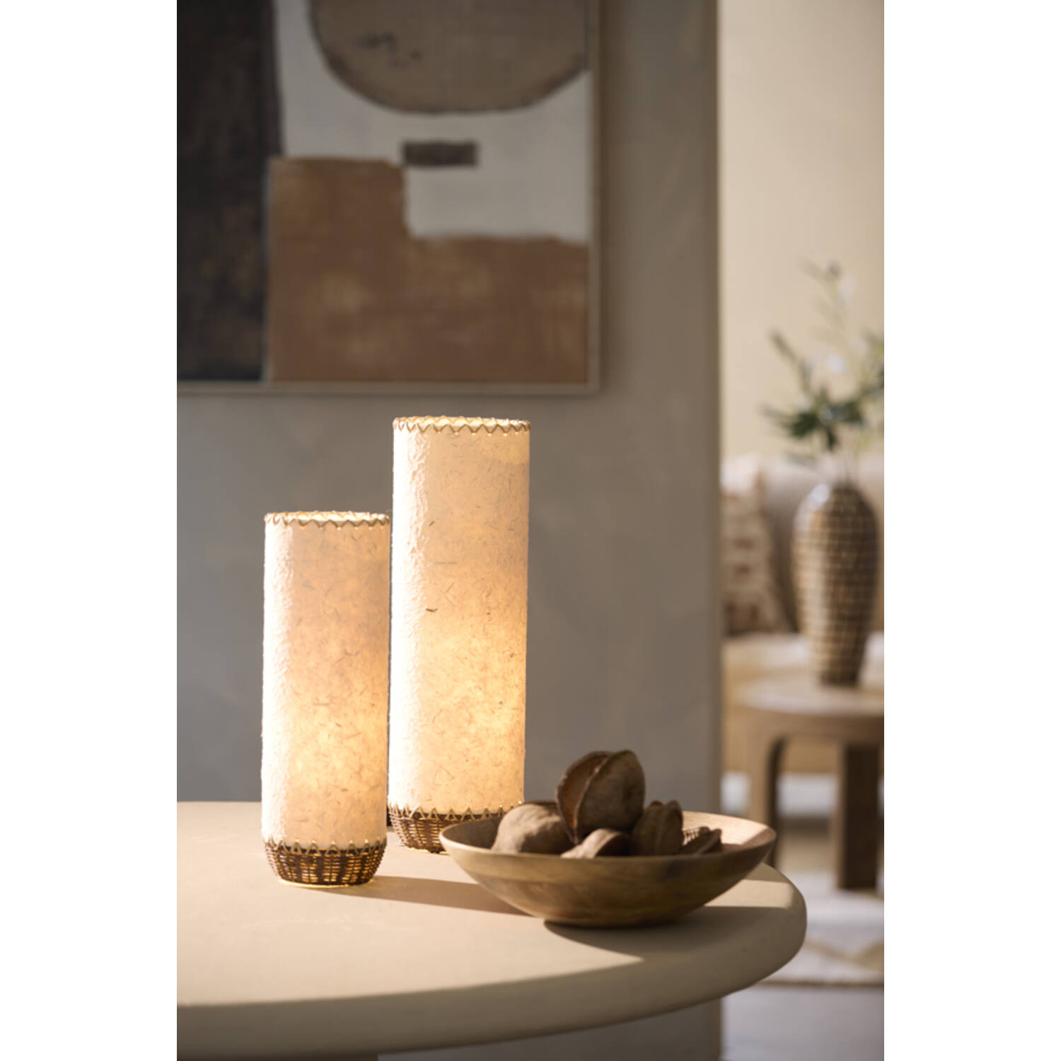 Table lamp Ø15x49 cm TIO paper beige+rattan dark brown