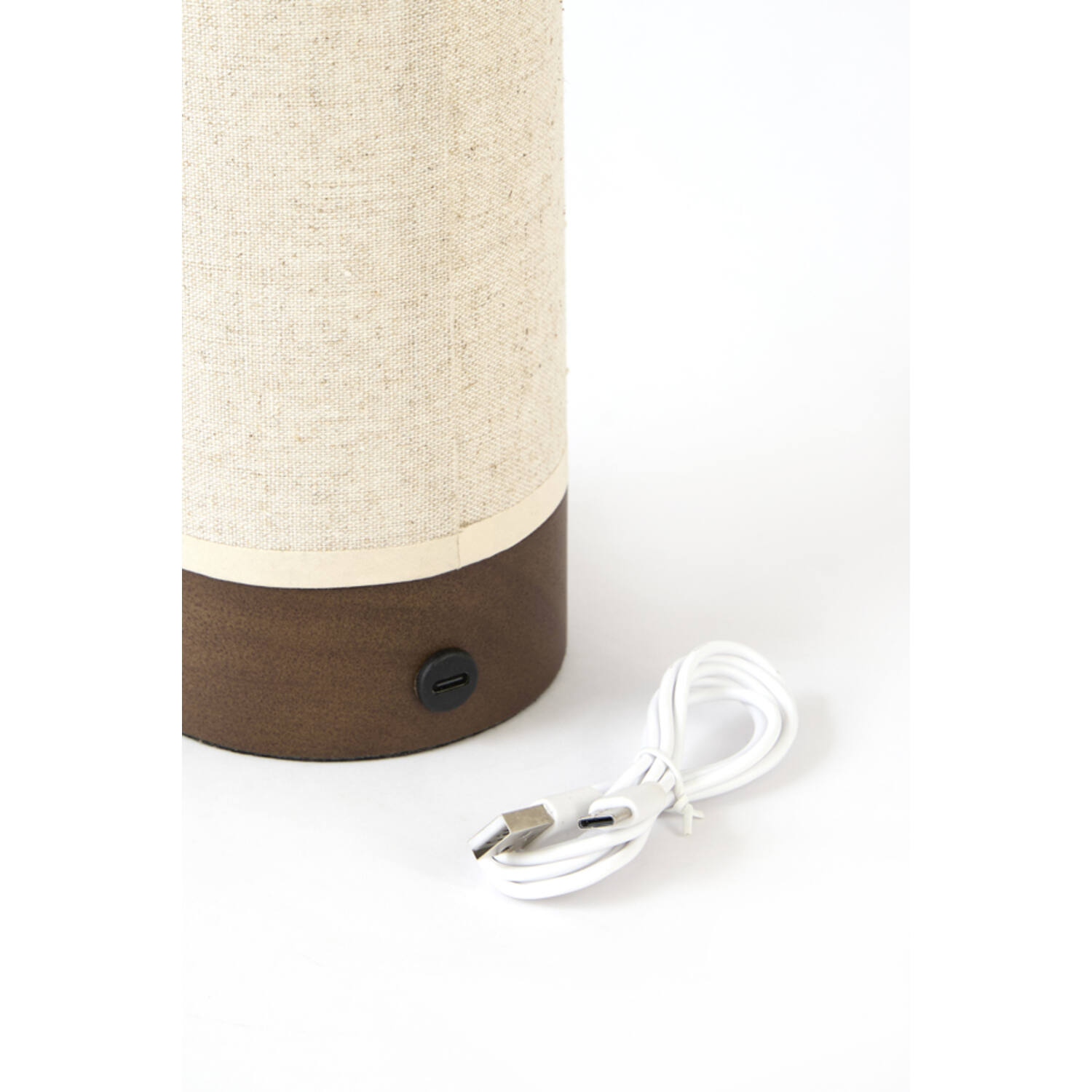Table lamp LED Ø10x25 cm BRYLO linen natural+wood dark brown
