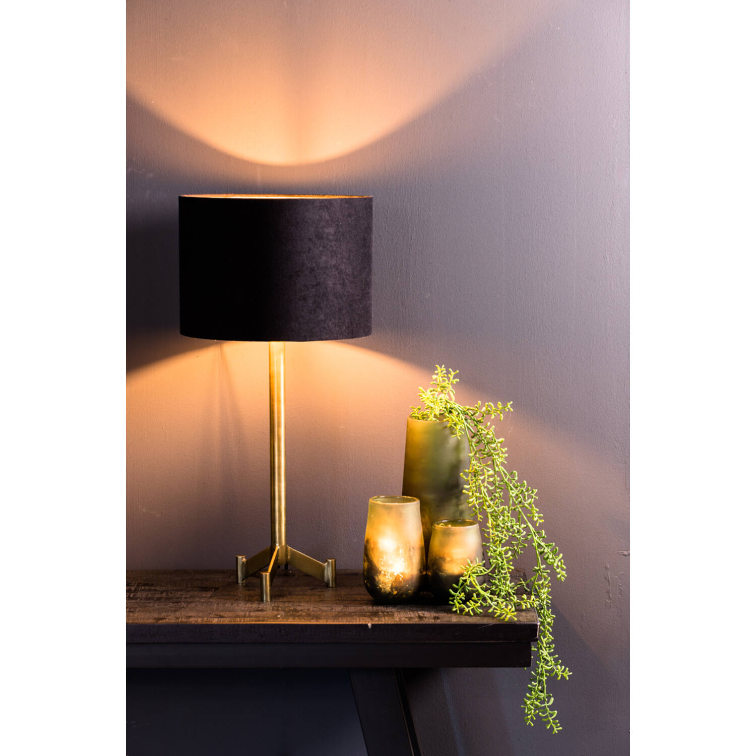 Kap cilinder 25-25-18 cm VELOURS zwart-taupe