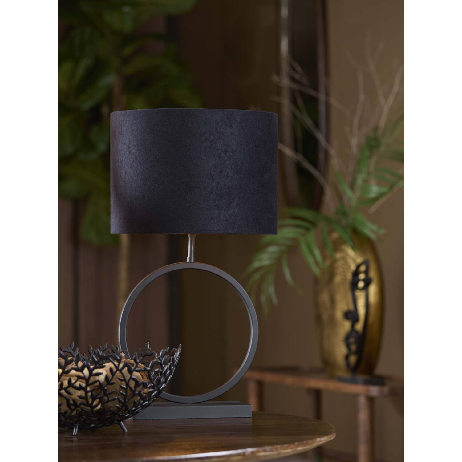 Kap cilinder 35-35-25 cm VELOURS zwart-taupe