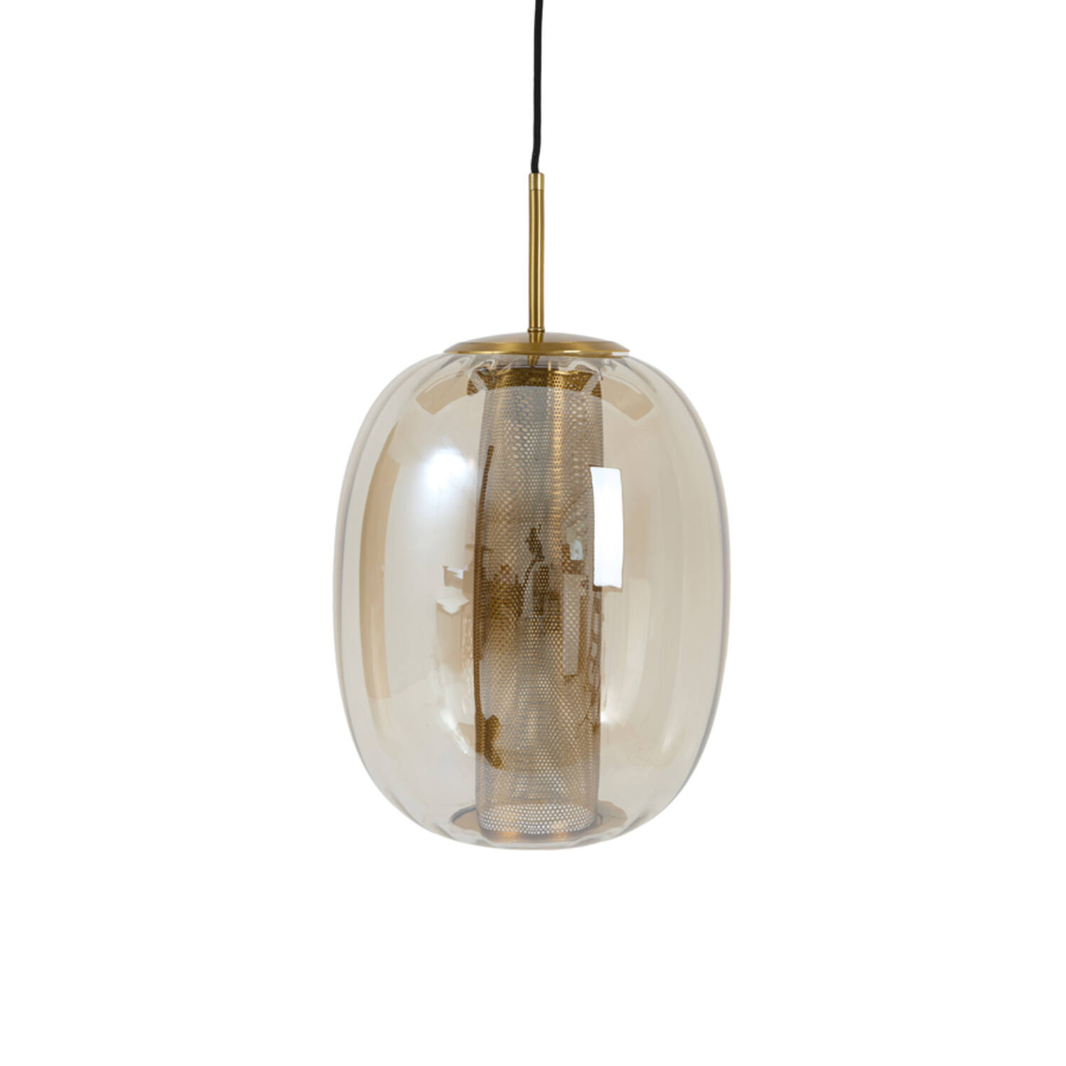 Hanging lamp Ø30x36 cm MINDELO glass amber+gold
