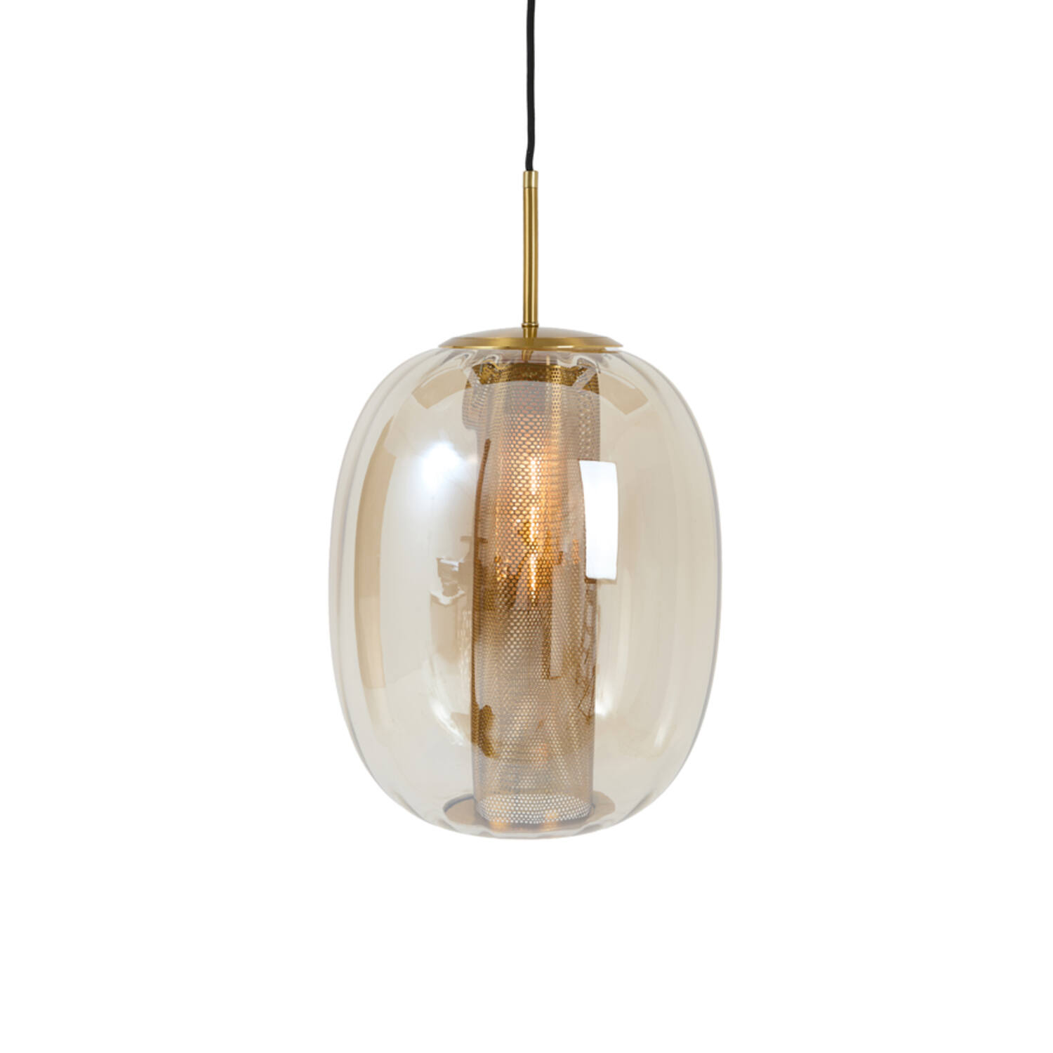 Hanging lamp Ø30x36 cm MINDELO glass amber+gold
