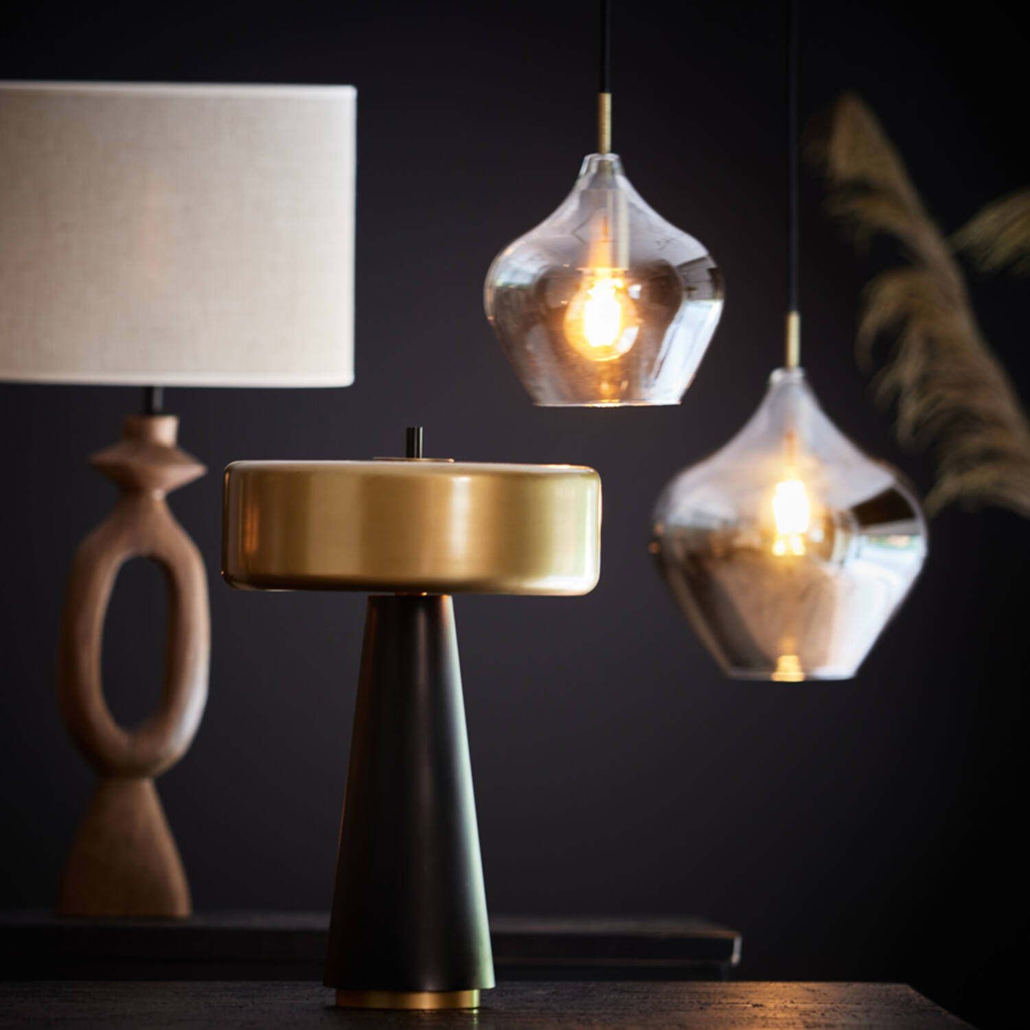 Hanging lamp Ø20x21,5 cm RAKEL antique bronze+smoked