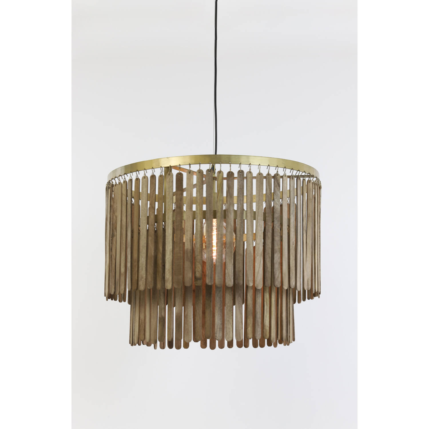 Hanglamp Ø60x43 cm GULARO hout bruin+brons
