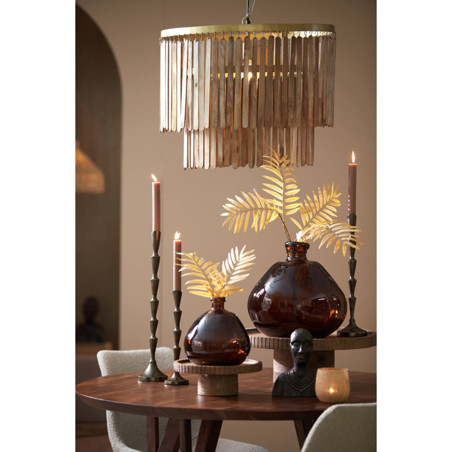 Hanglamp Ø60x43 cm GULARO hout bruin+brons