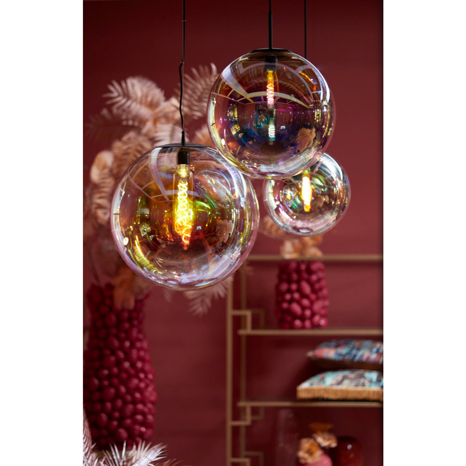 Hanging lamp Ø30 cm MEDINA glass rainbow+black