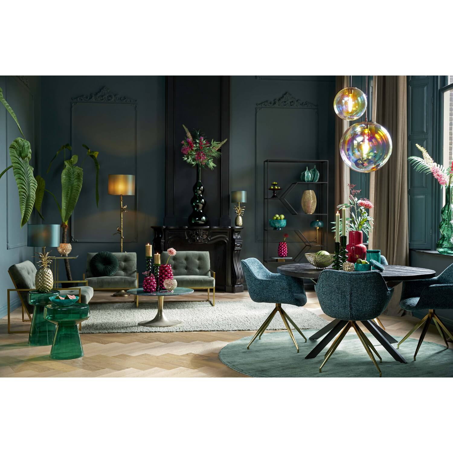 Hanging lamp Ø30 cm MEDINA glass rainbow+black