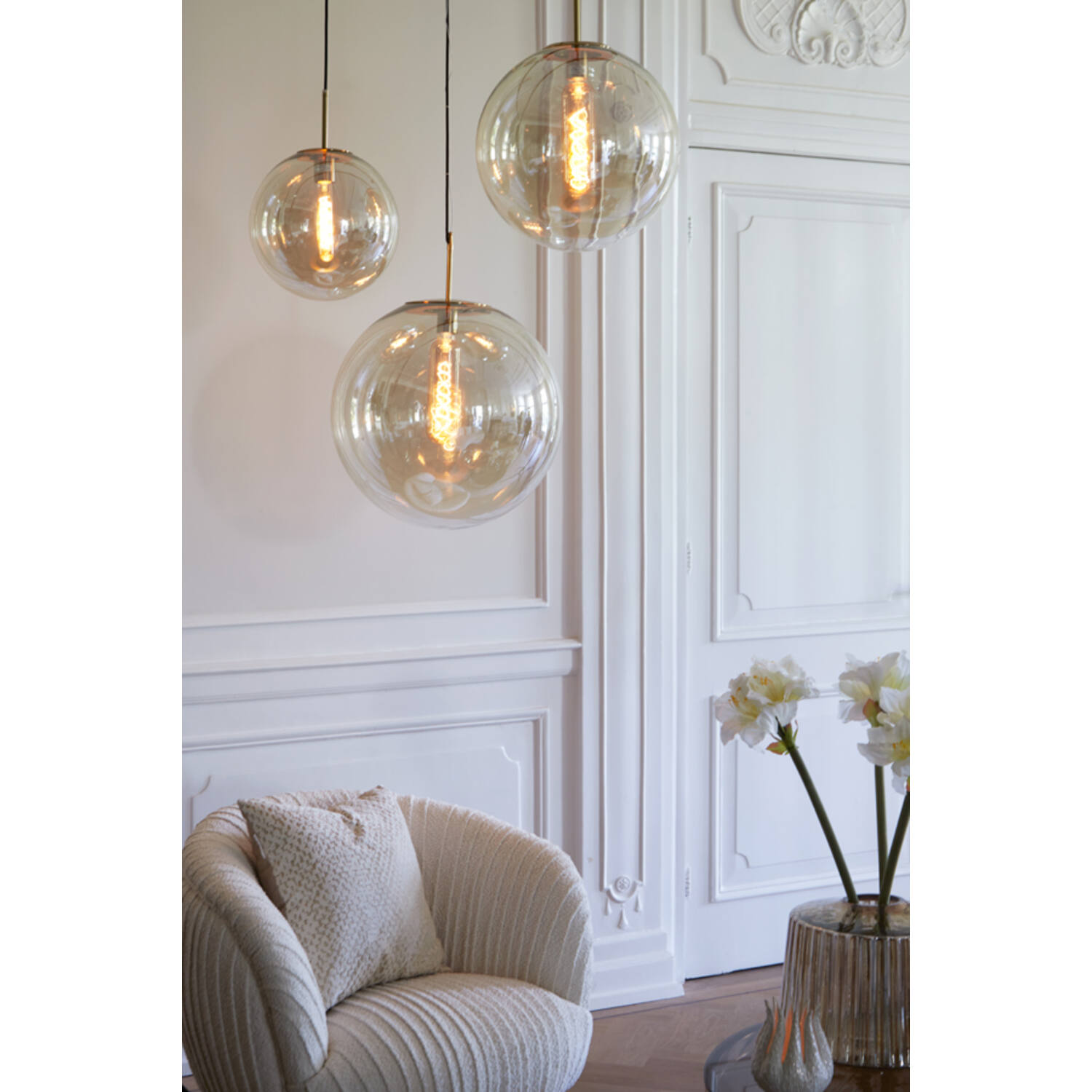 Hanglamp Ø30 cm MEDINA antiek brons+glas amber