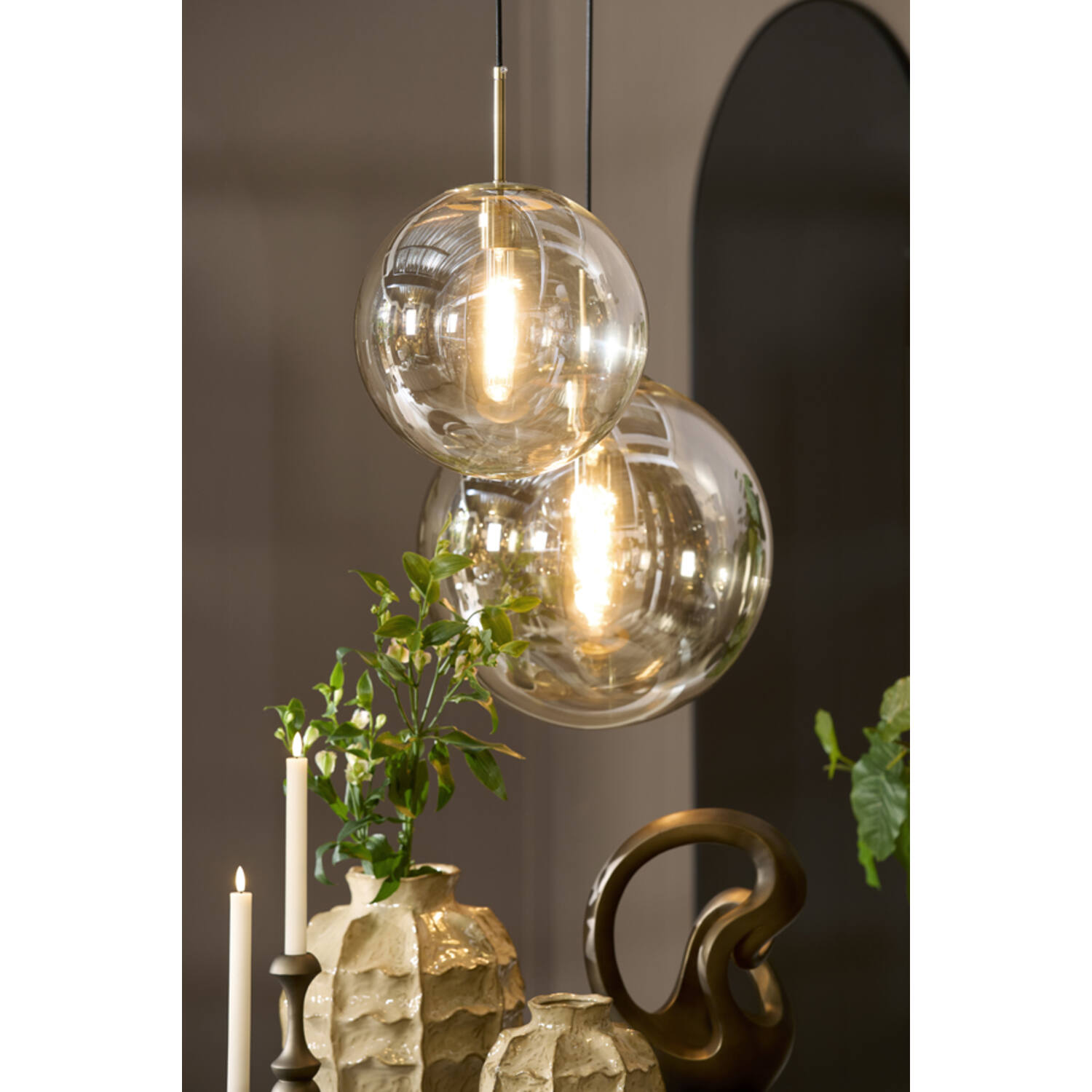 Hanglamp Ø30 cm MEDINA antiek brons+glas amber