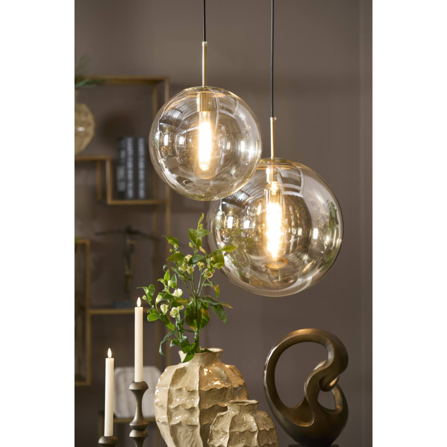 Hanging lamp Ø40 cm MEDINA glass amber+gold