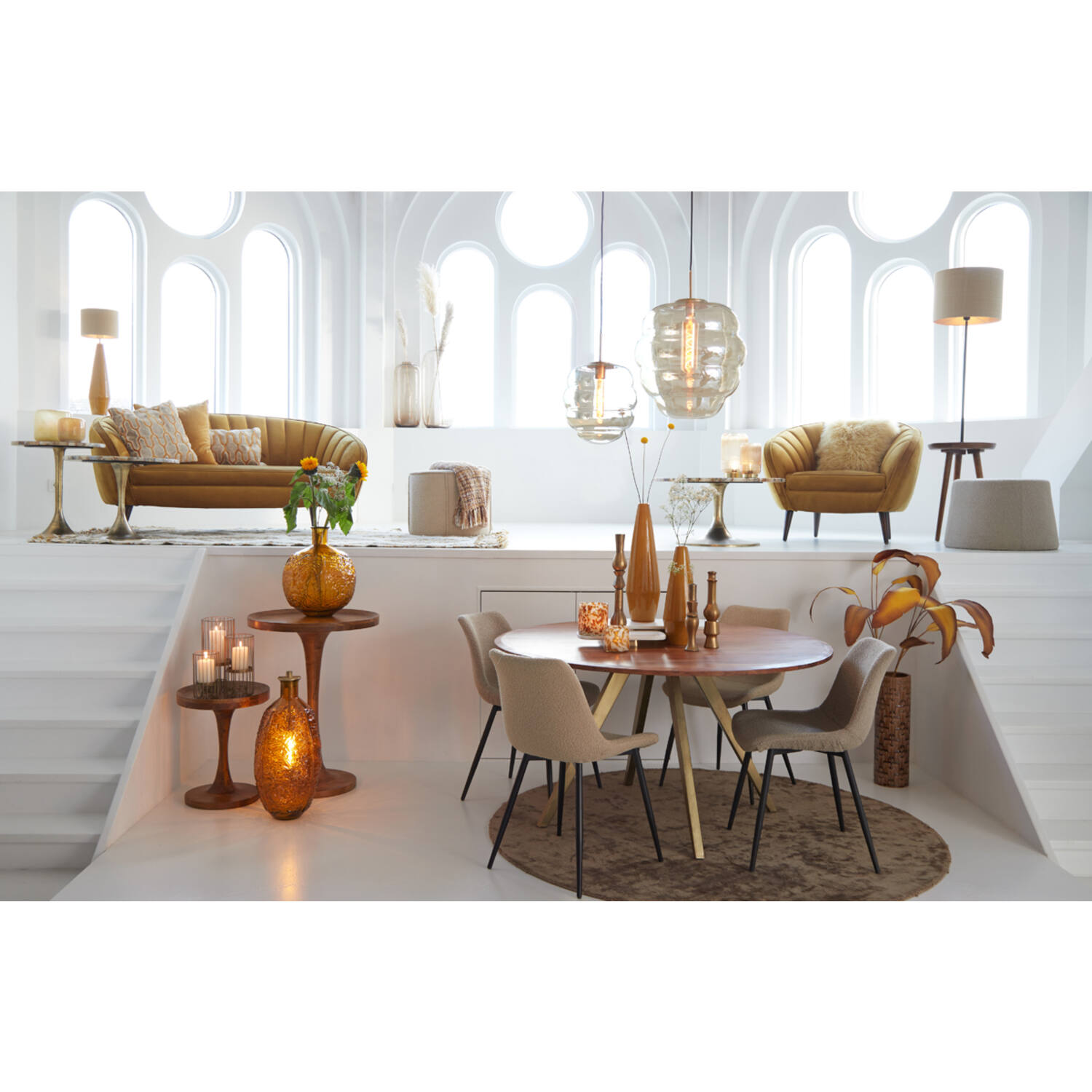 Hanging lamp Ø45x48 cm MISTY glass amber+gold