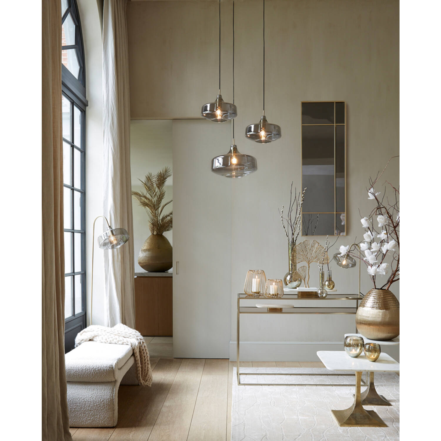 Hanglamp Ø39,5x27 cm SOLNA antiek brons+smoke glas