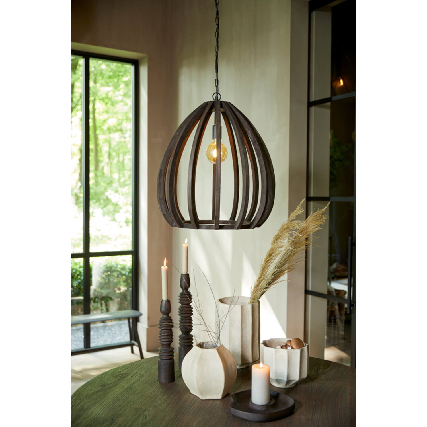 Hanglamp Ø50x54 cm BARSIA hout donker bruin