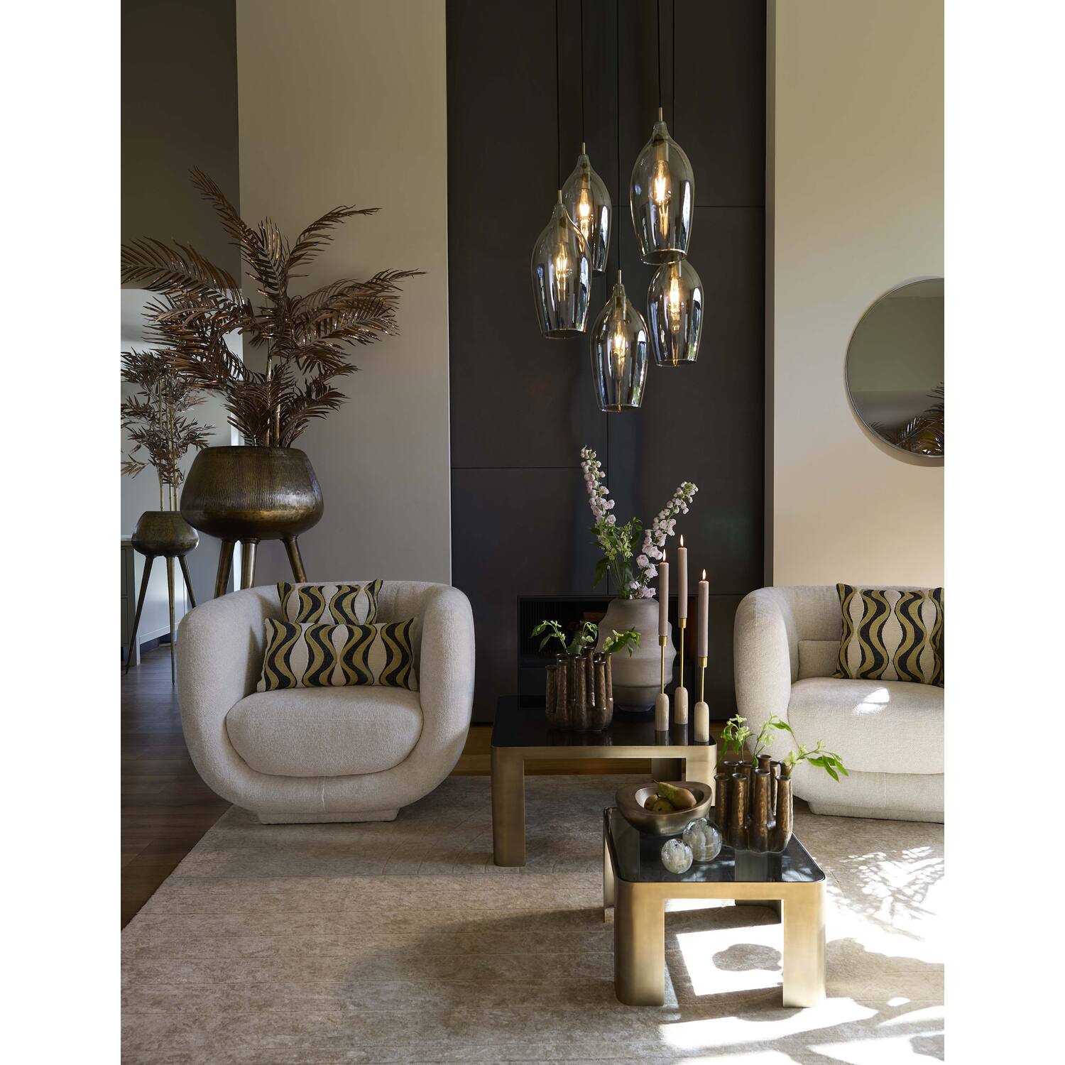 Hanging lamp 5L Ø45x36 cm LUKARO antique bronze+glass smoked