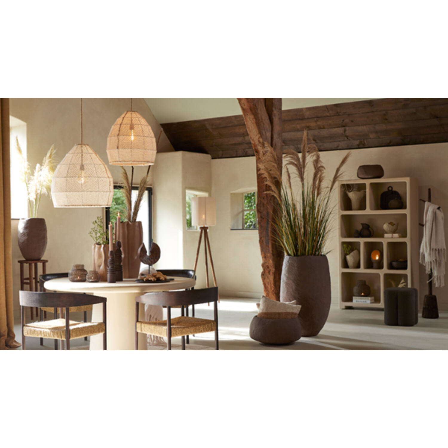 Hanglamp Ø50x50 cm MAKASSAR zijde crème