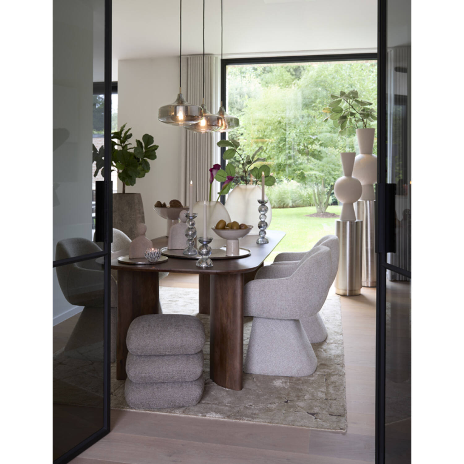 Hanging lamp 3L 120x30x21 cm SOLNA antiq bronze+smoked glass