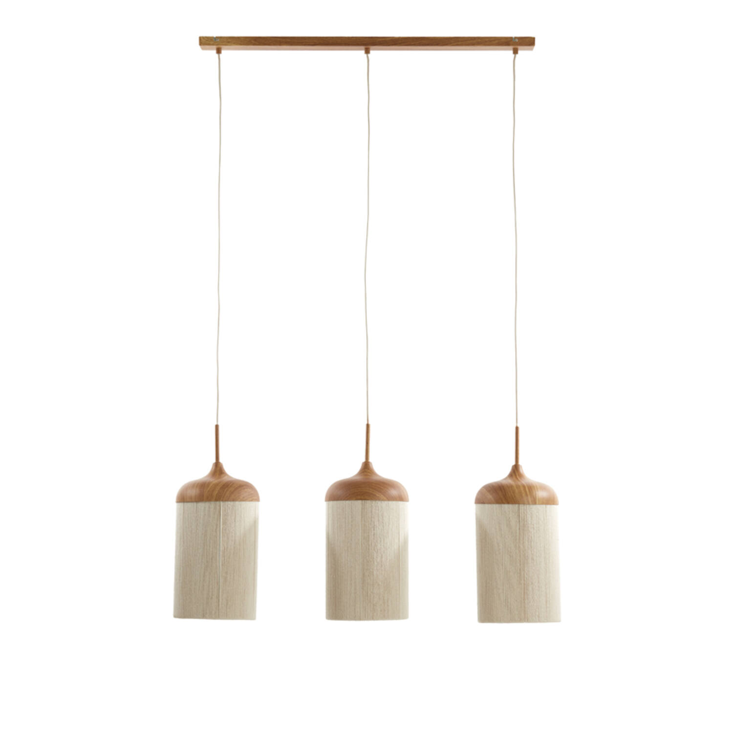 Hanglamp 3L 90x22x32 cm DANIA hout print naturel+touw crème