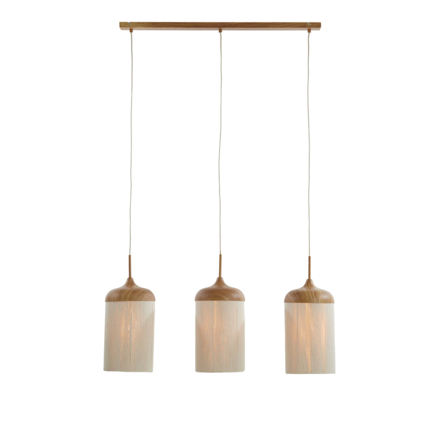 Hanglamp 3L 90x22x32 cm DANIA hout print naturel+touw crème