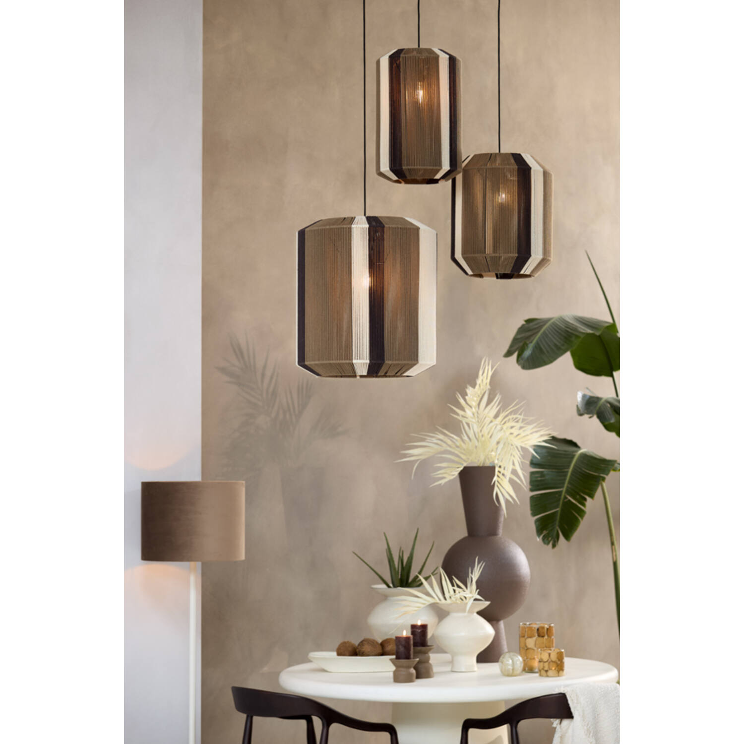 Hanging lamp Ø30x46 cm KOZANA brown+cream+dark brown