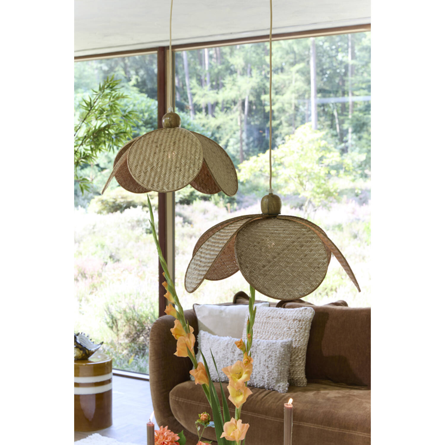 Hanglamp Ø48x29 cm LAVRIO webbing naturel+hout