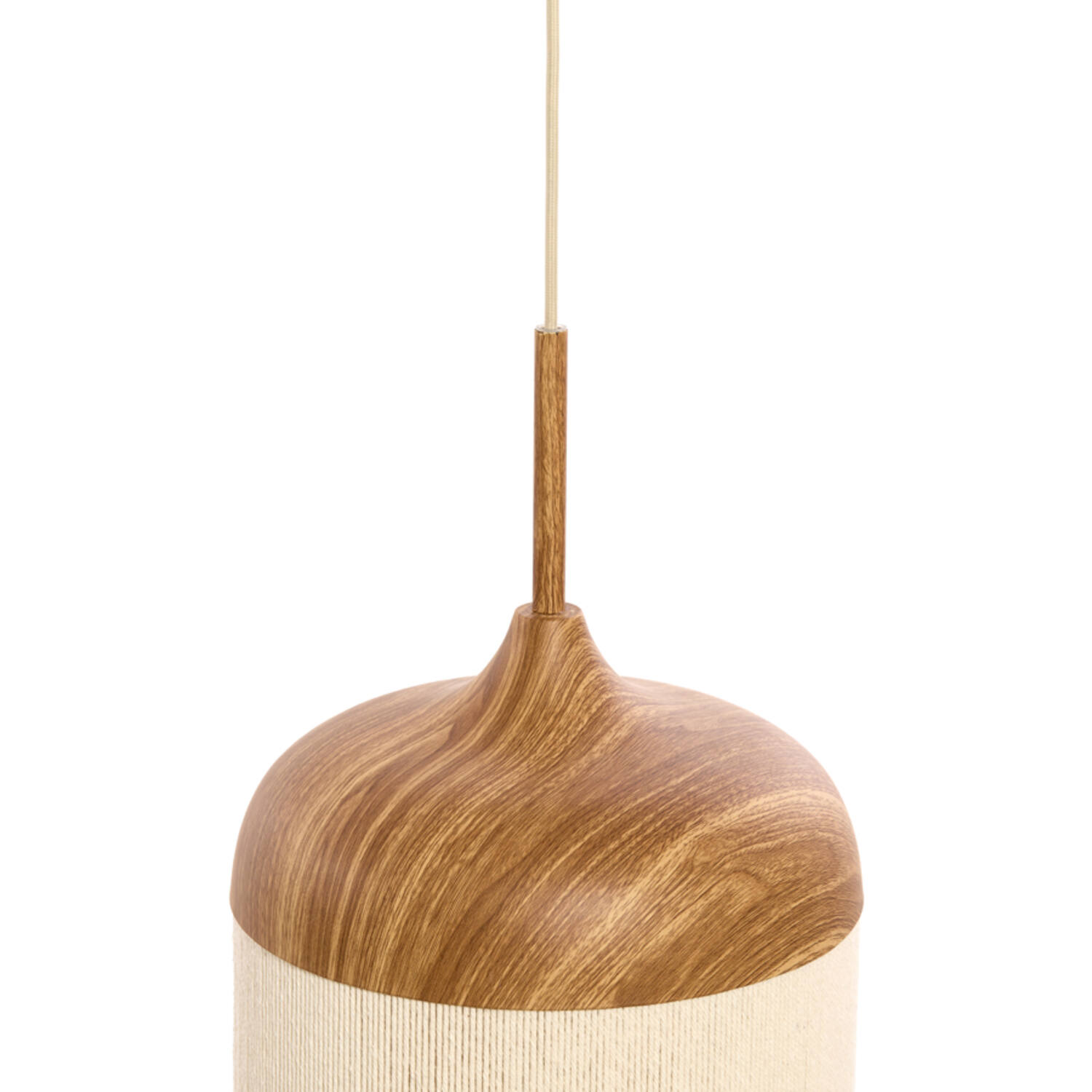 Hanging lamp Ø16x31 cm DANIA wood print natural+rope cream