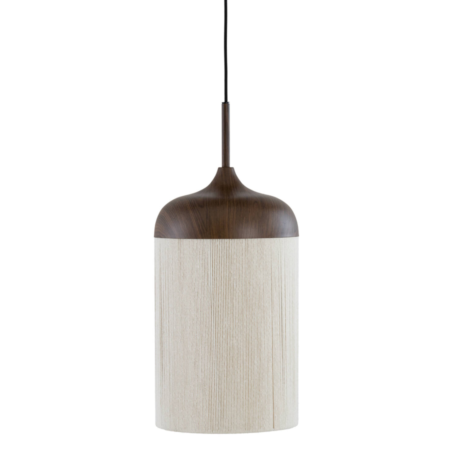 Hanglamp Ø27,5x52 cm DANIA hout print d bruin+touw crème