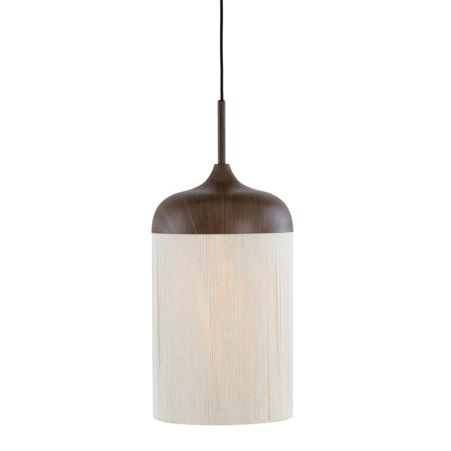 Hanglamp Ø27,5x52 cm DANIA hout print d bruin+touw crème
