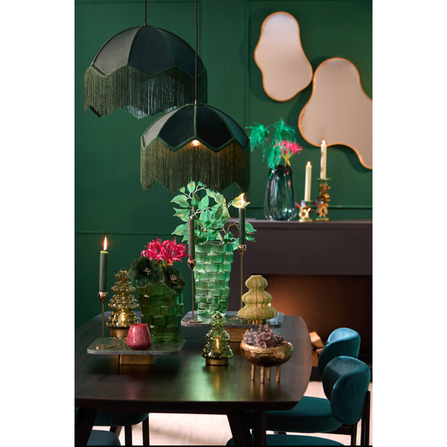 Hanglamp Ø50x38 cm MALACIA velvet groen