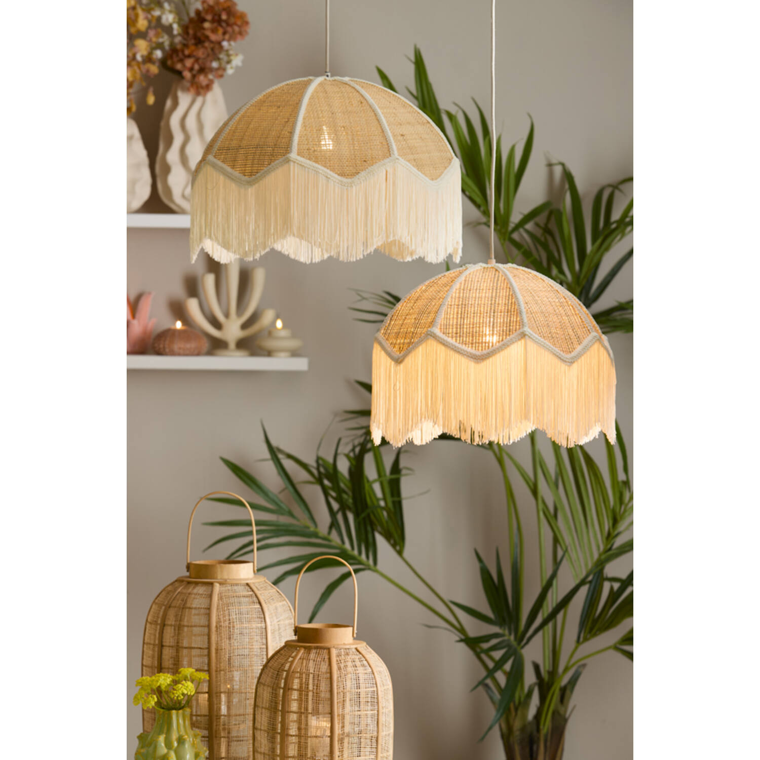 Hanging lamp Ø50x38 cm MALACIA raffia natural+cream