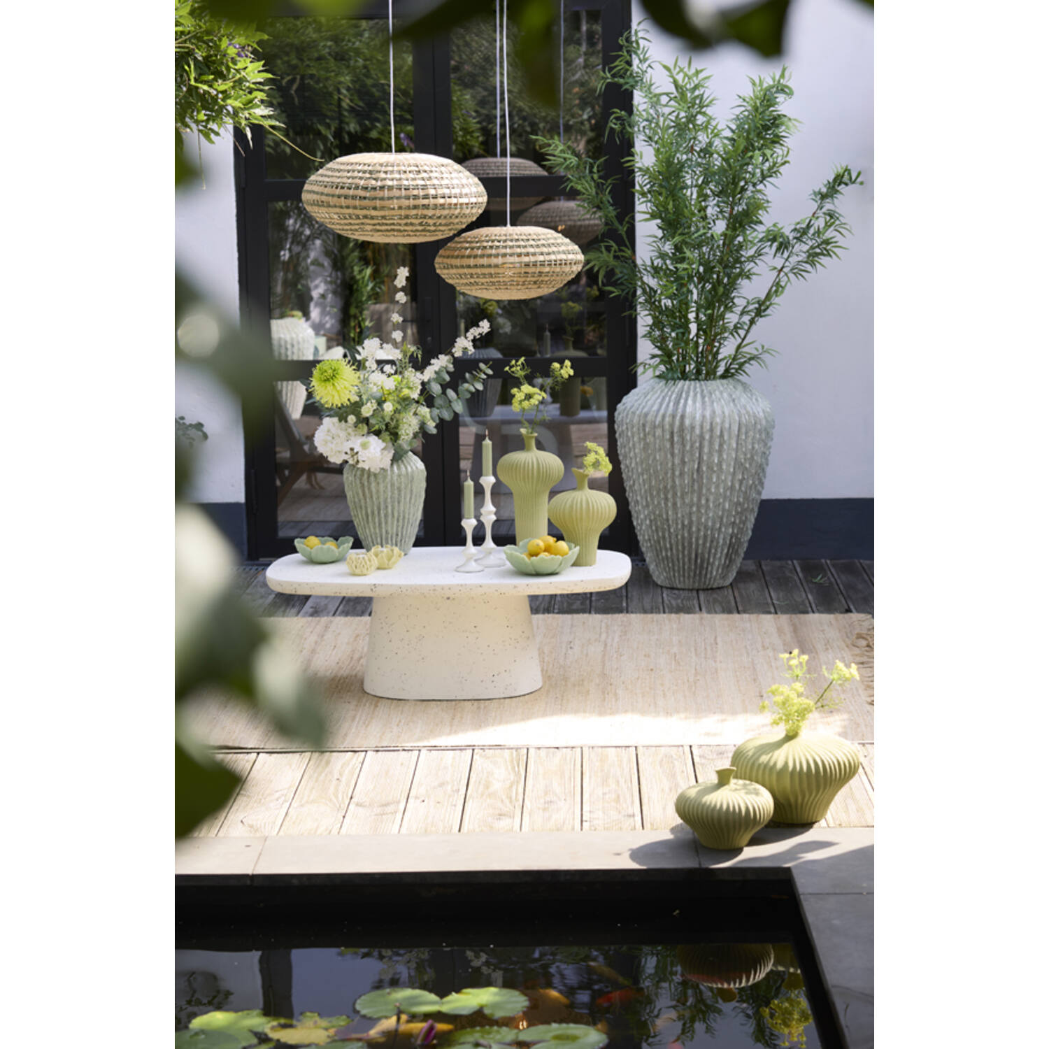 Hanging lamp Ø59,5x28 cm TAWELA rattan natural+green