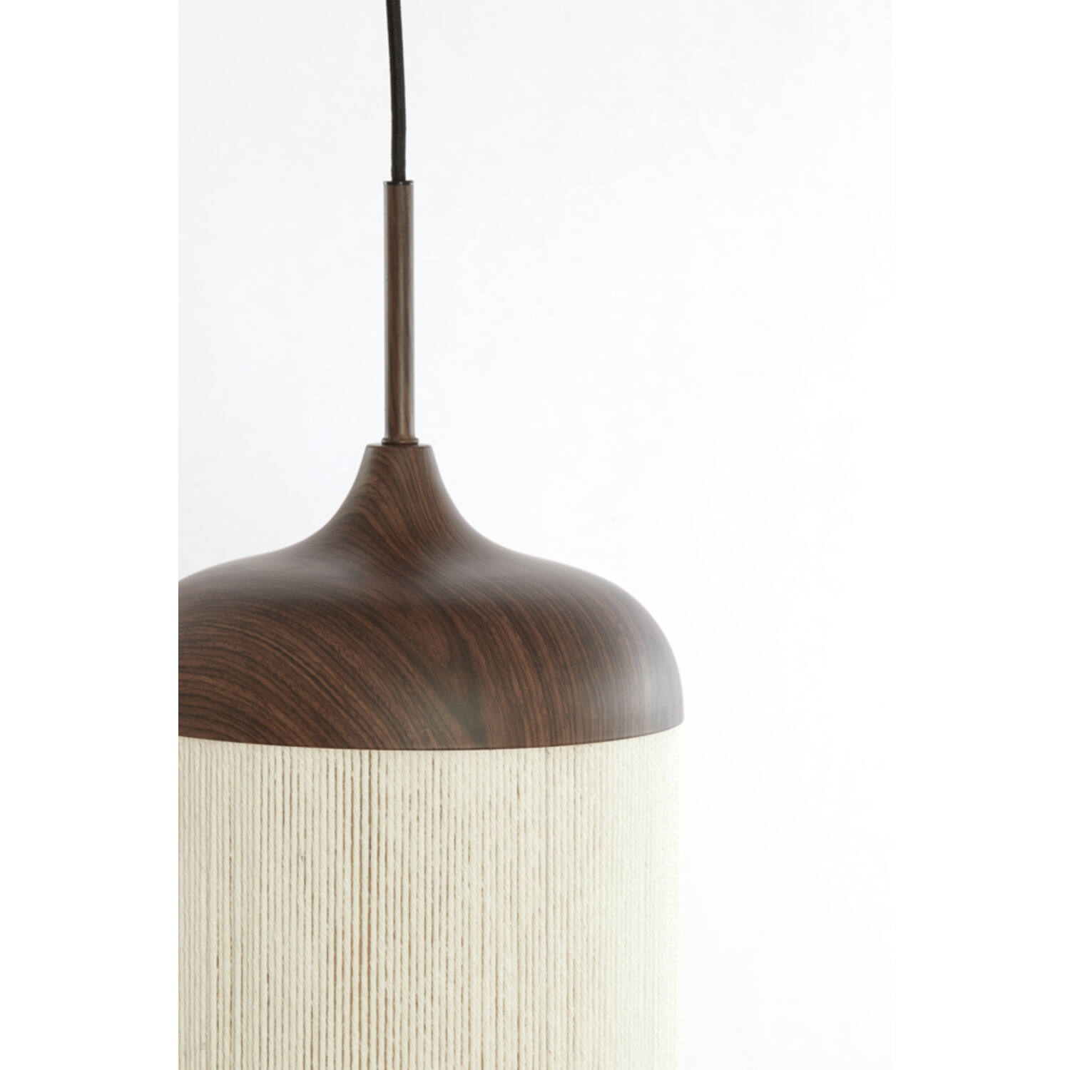 Hanglamp 3L Ø35x32 cm DANIALO hout print d bruin+touw crème