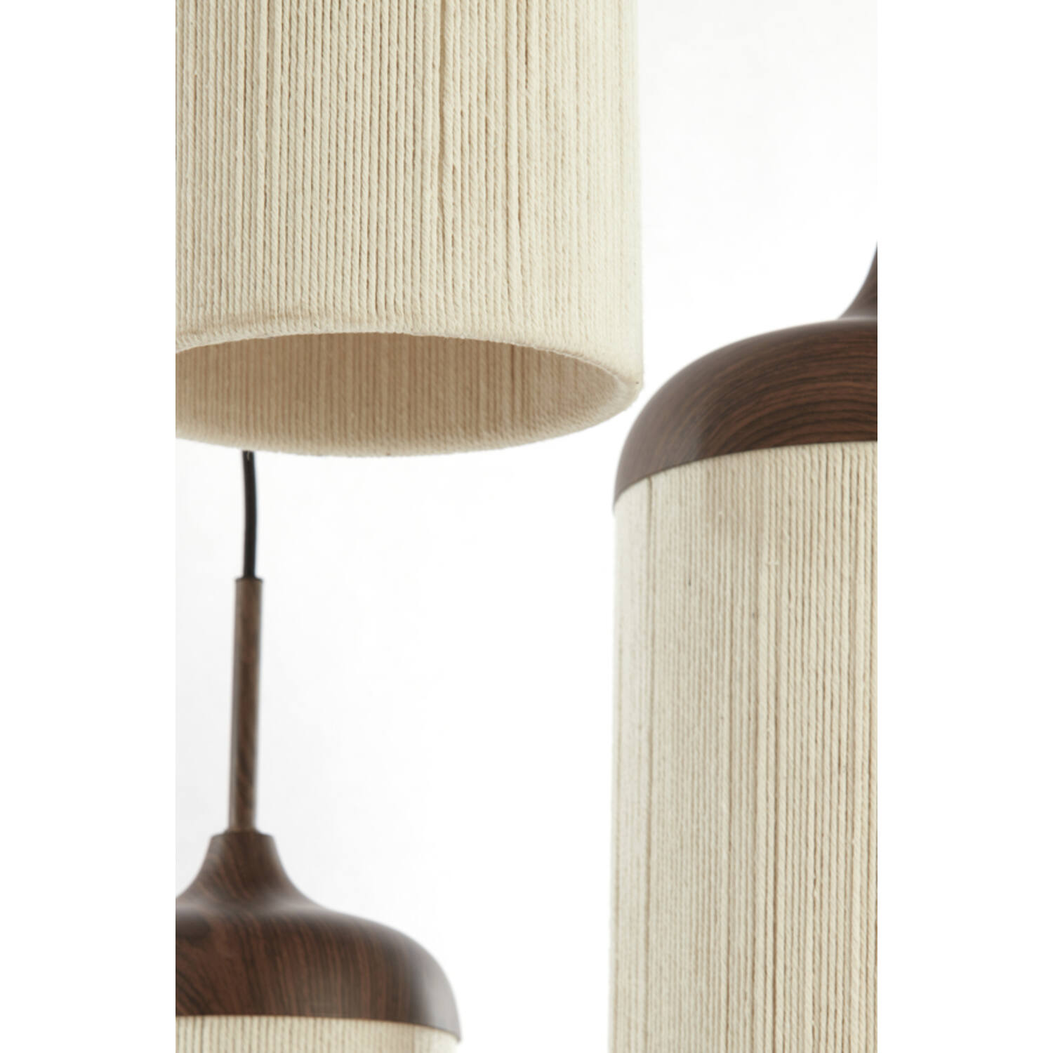 Hanglamp 3L Ø35x32 cm DANIALO hout print d bruin+touw crème