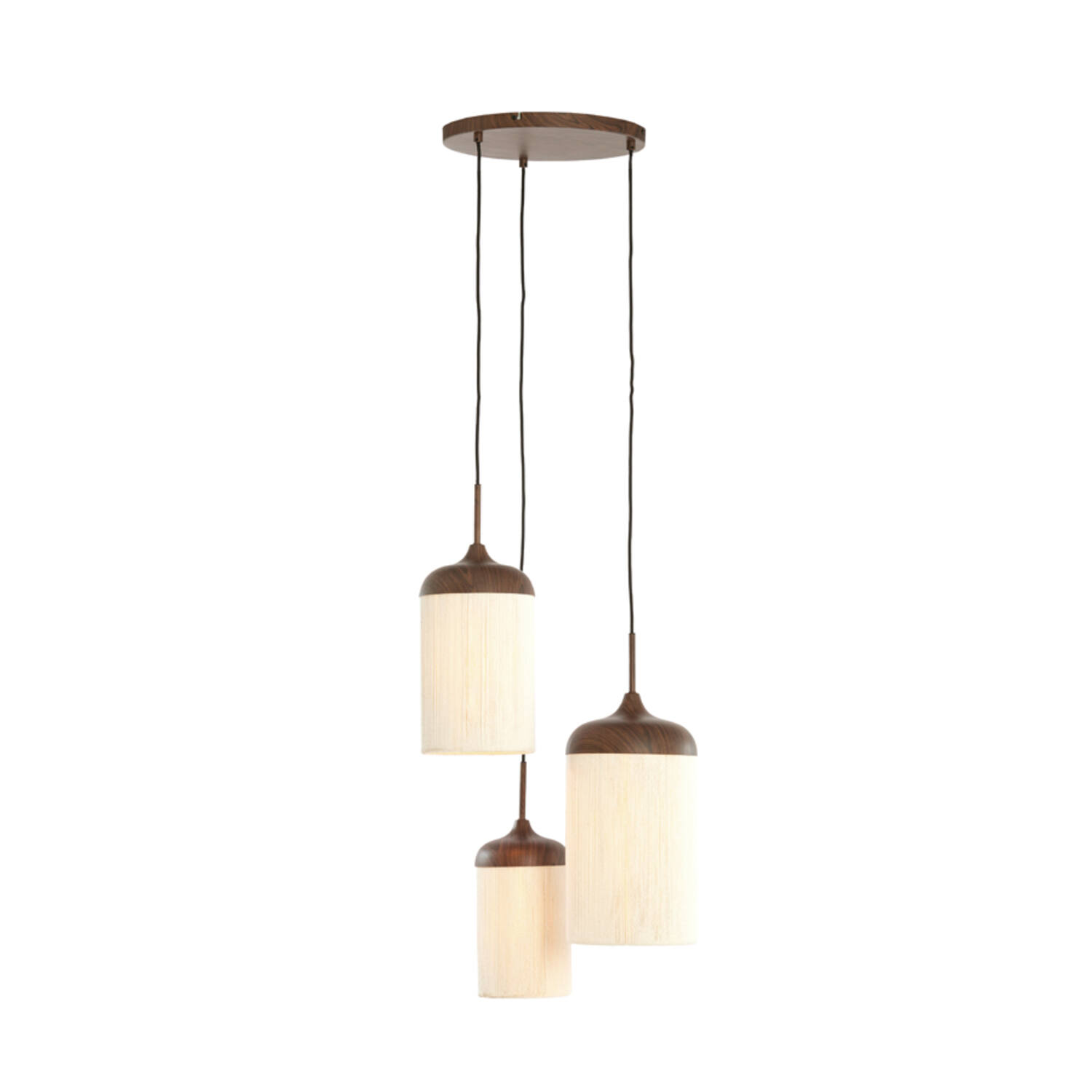 Hanglamp 3L Ø35x32 cm DANIALO hout print d bruin+touw crème