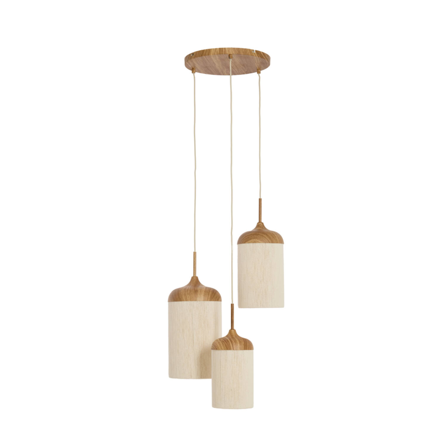 Hanglamp 3L Ø35x32 cm DANIALO hout print naturel+touw crème