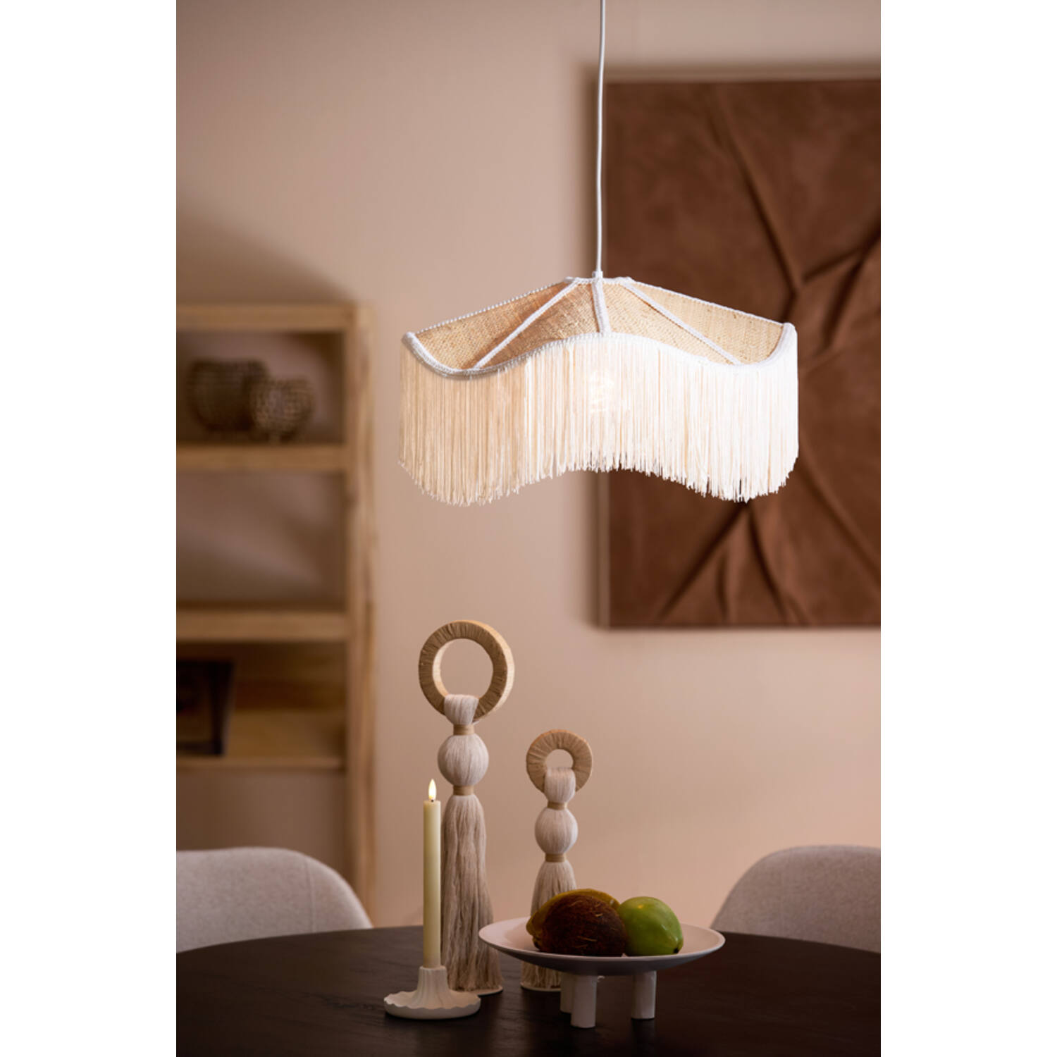 Hanging lamp Ø40x26 cm TIFFANY raffia natural+cream