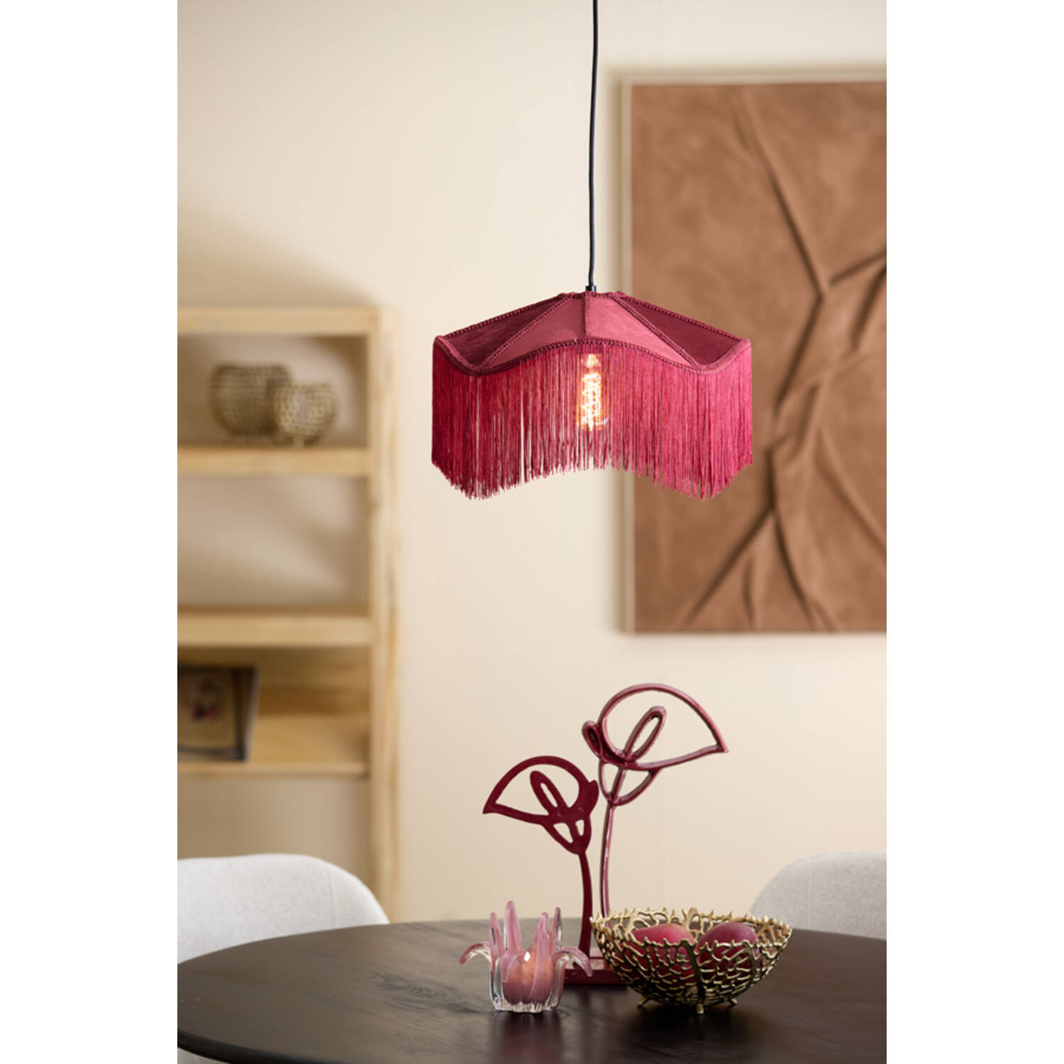 Hanging lamp Ø40x26 cm TIFFANY velvet burgundy