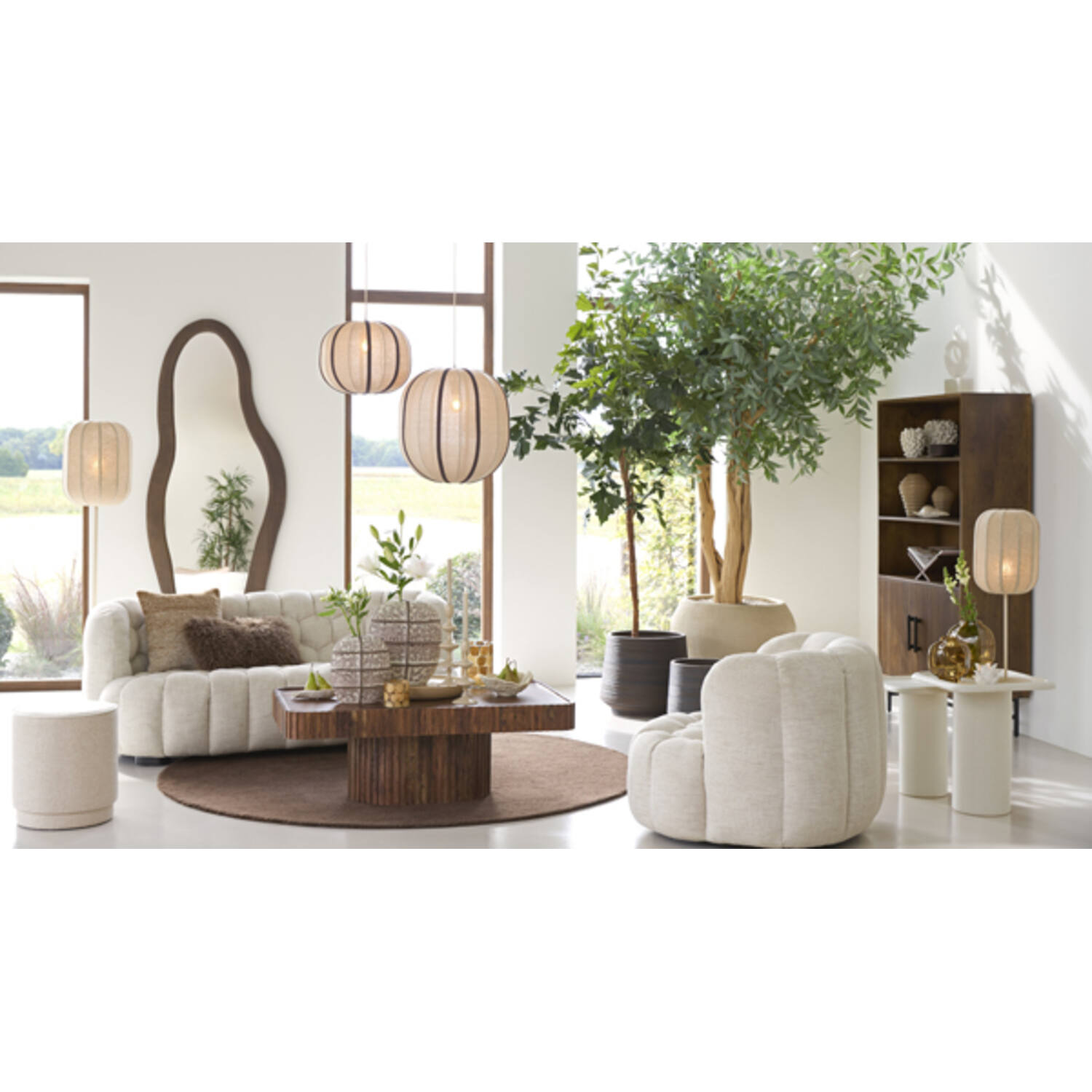 Hanging lamp Ø51x48 cm ESMIRIA natural+dark brown