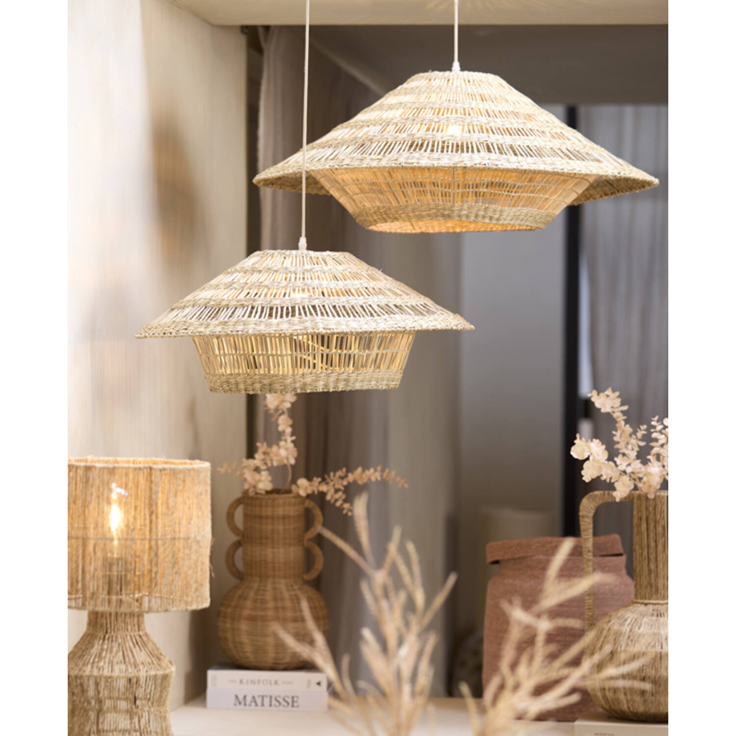 Hanging lamp Ø80x30 cm OWANA seagrass natural