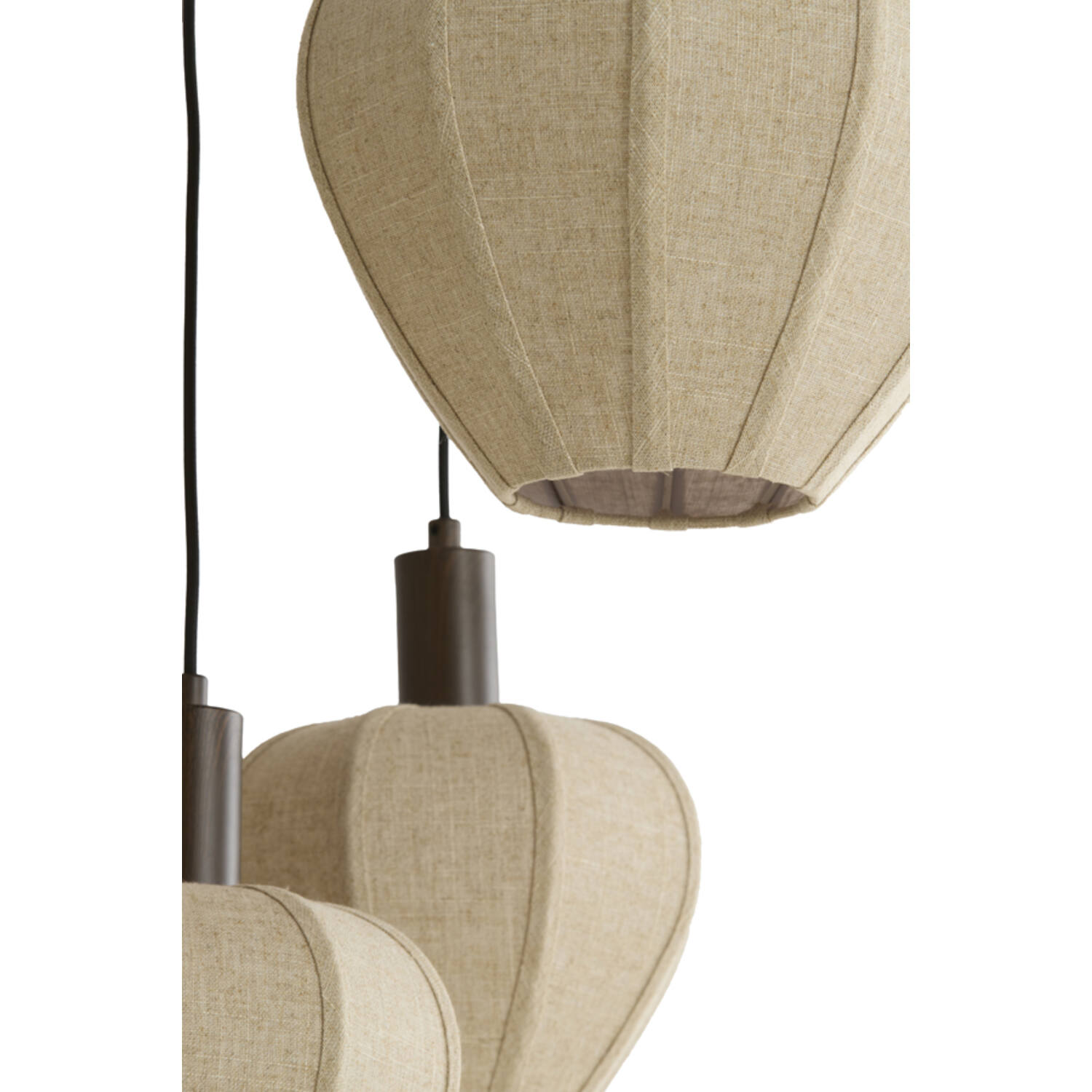 Hanging lamp 5L Ø76x80 cm HUXI wood prnt d brwn+linen nat.