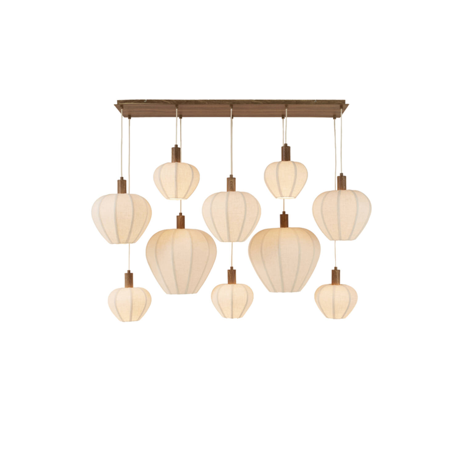 Hanging lamp 10L 144x49x97,5 cm HUXI wood print nat+linn crm
