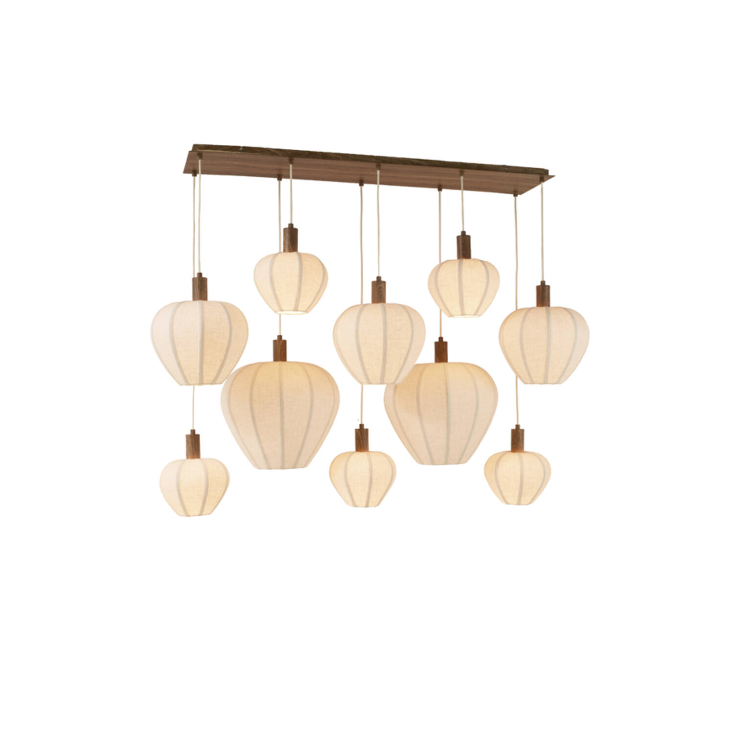 Hanging lamp 10L 144x49x97,5 cm HUXI wood print nat+linn crm