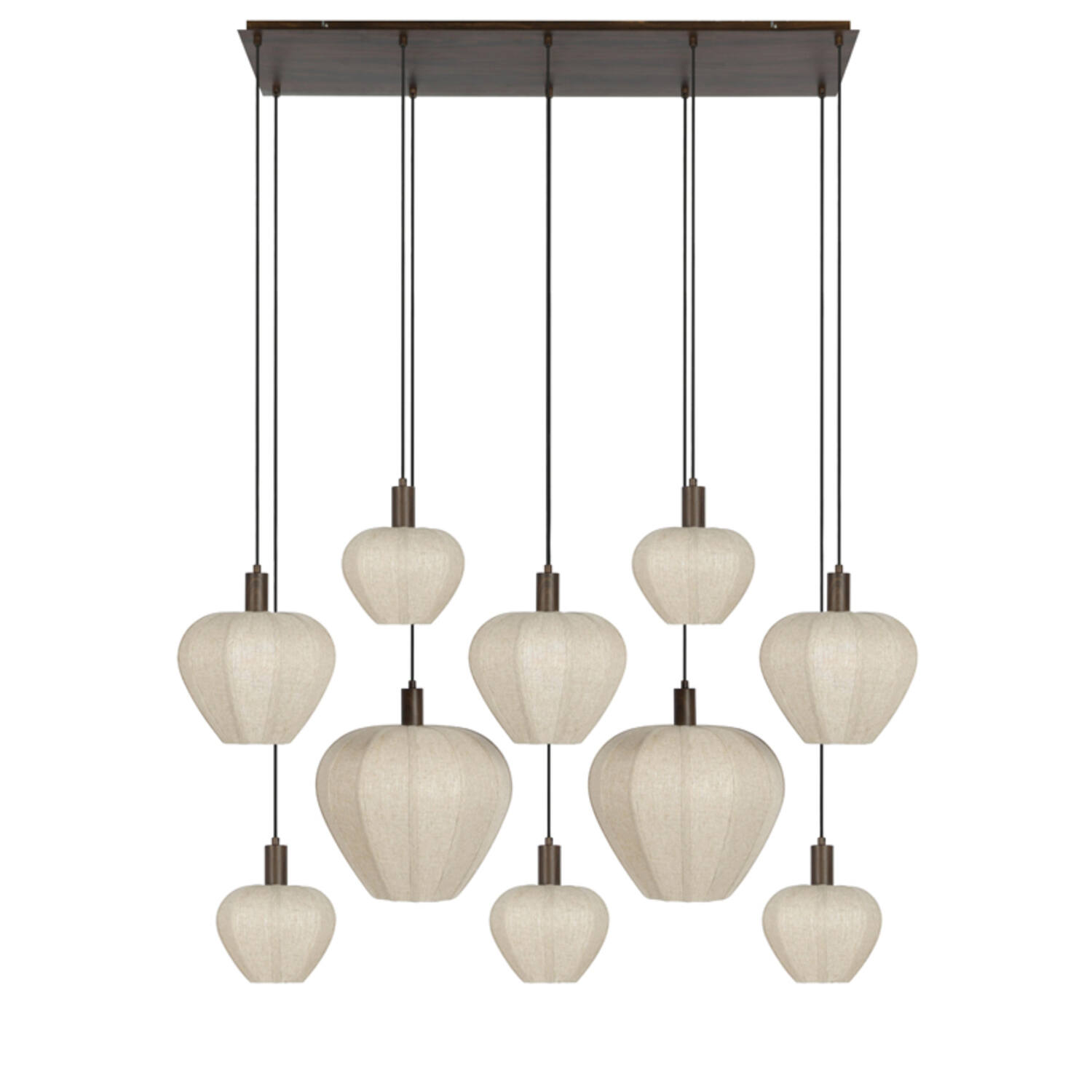 Hanging lamp 10L 144x49x97,5 cm HUXI wood prnt d brn+lin nat