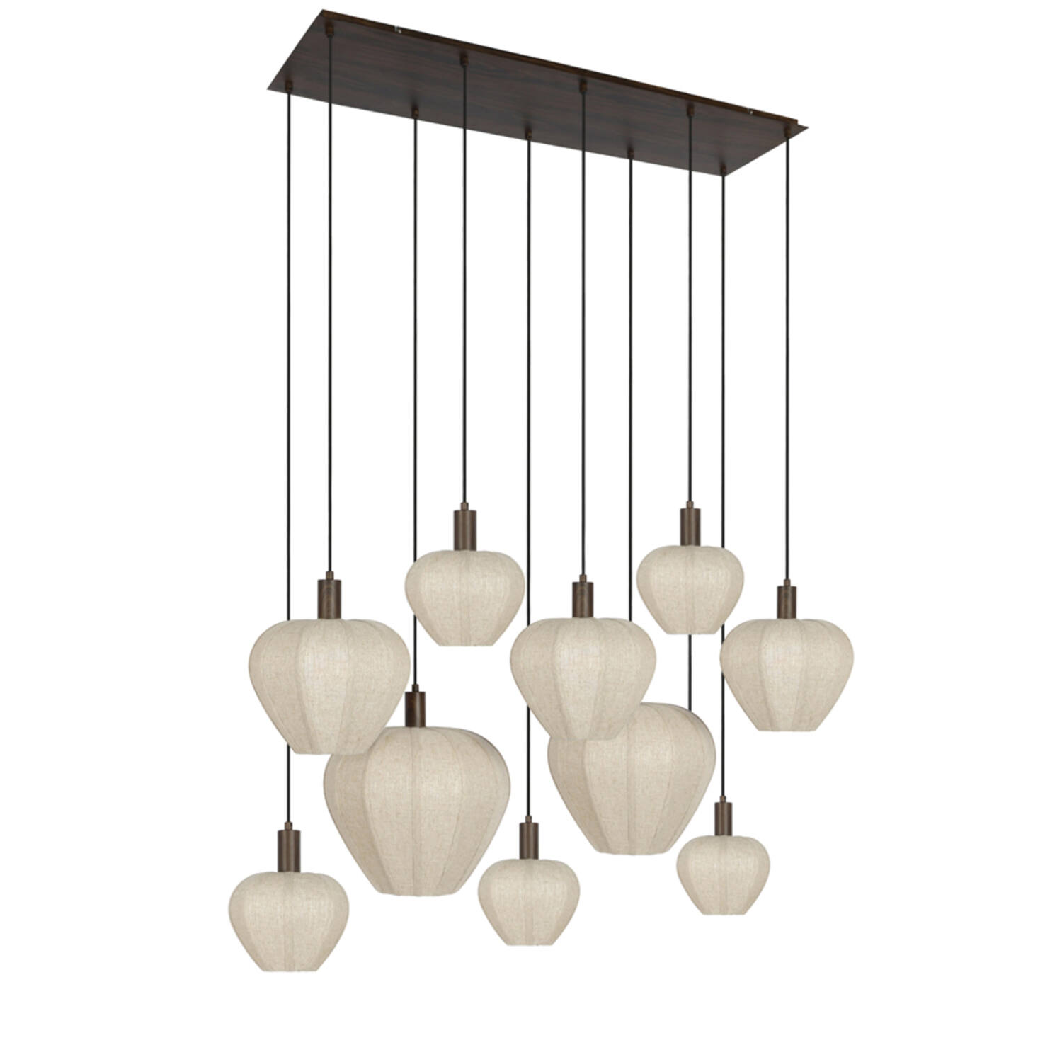 Hanging lamp 10L 144x49x97,5 cm HUXI wood prnt d brn+lin nat