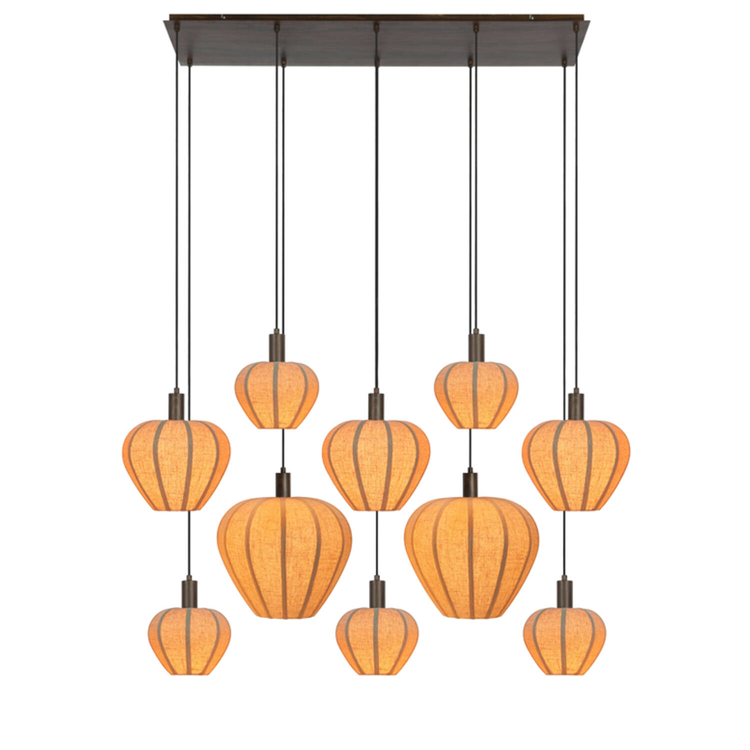 Hanging lamp 10L 144x49x97,5 cm HUXI wood prnt d brn+lin nat